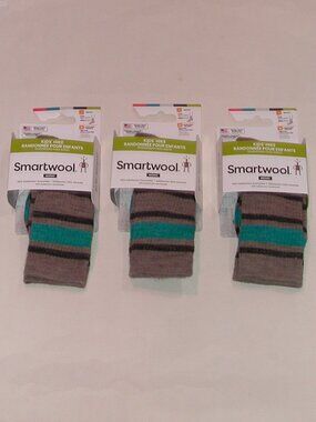 3 Pairs SmartWool Kids Hike Light Cushion Striped Crew Socks Large Fossil NWT